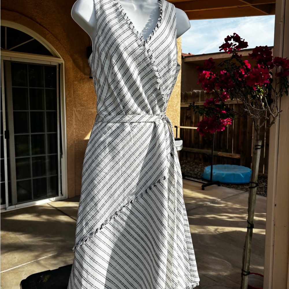 Dkny White and Yellow Wrap Midi Sundress
